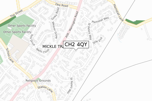 CH2 4QY map - large scale - OS Open Zoomstack (Ordnance Survey)