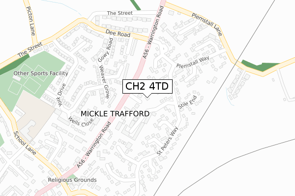 CH2 4TD map - large scale - OS Open Zoomstack (Ordnance Survey)