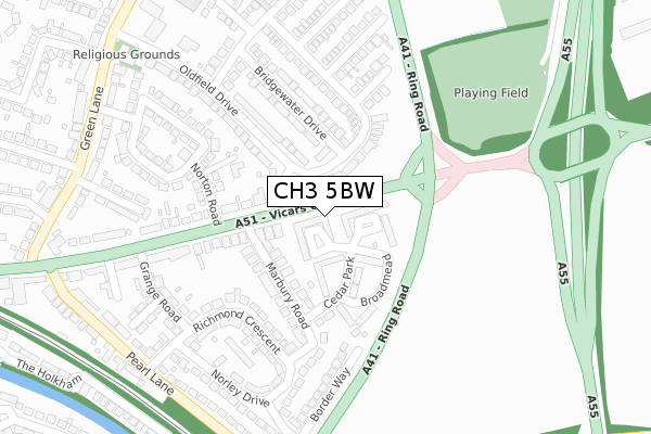 CH3 5BW map - large scale - OS Open Zoomstack (Ordnance Survey)