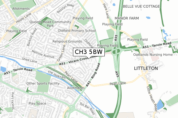 CH3 5BW map - small scale - OS Open Zoomstack (Ordnance Survey)