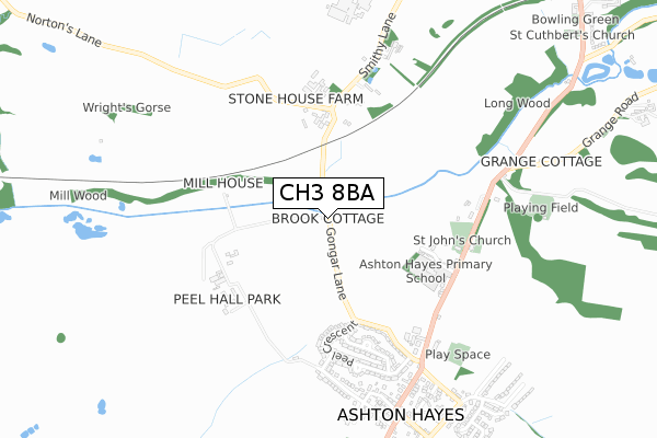 CH3 8BA map - small scale - OS Open Zoomstack (Ordnance Survey)