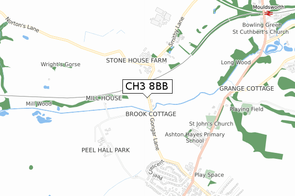 CH3 8BB map - small scale - OS Open Zoomstack (Ordnance Survey)