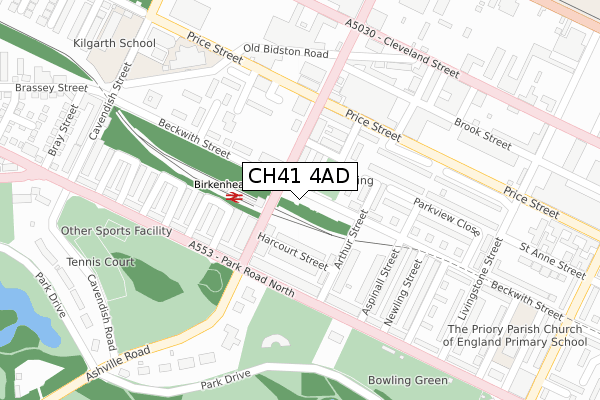 CH41 4AD map - large scale - OS Open Zoomstack (Ordnance Survey)