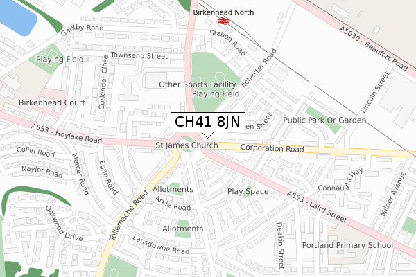 CH41 8JN map - large scale - OS Open Zoomstack (Ordnance Survey)