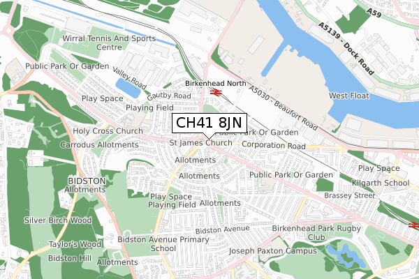 CH41 8JN map - small scale - OS Open Zoomstack (Ordnance Survey)