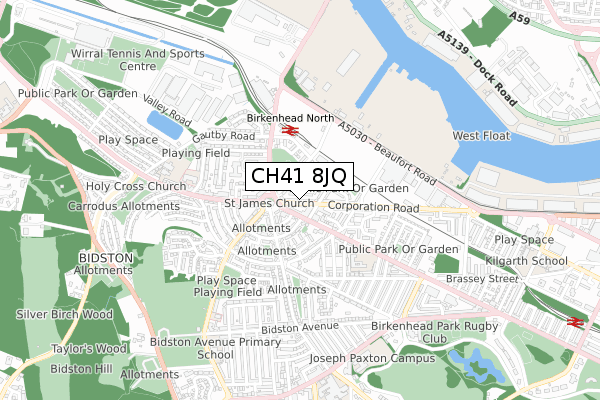 CH41 8JQ map - small scale - OS Open Zoomstack (Ordnance Survey)