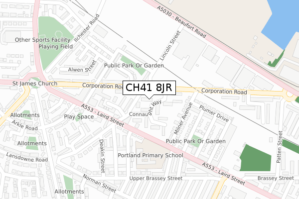 CH41 8JR map - large scale - OS Open Zoomstack (Ordnance Survey)