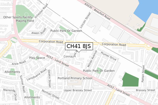 CH41 8JS map - large scale - OS Open Zoomstack (Ordnance Survey)
