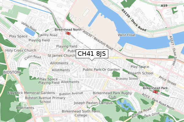 CH41 8JS map - small scale - OS Open Zoomstack (Ordnance Survey)