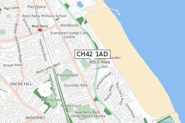 CH42 1AD map - small scale - OS Open Zoomstack (Ordnance Survey)