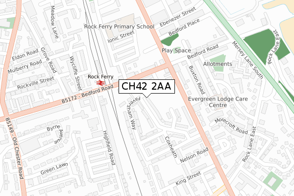 CH42 2AA map - large scale - OS Open Zoomstack (Ordnance Survey)