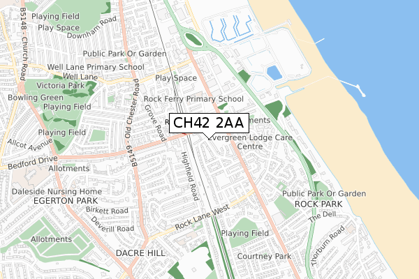 CH42 2AA map - small scale - OS Open Zoomstack (Ordnance Survey)