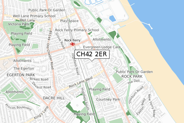 CH42 2ER map - small scale - OS Open Zoomstack (Ordnance Survey)