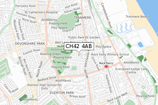 CH42 4AB map - small scale - OS Open Zoomstack (Ordnance Survey)
