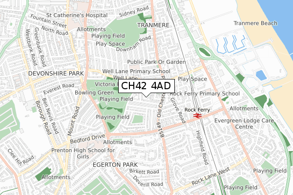 CH42 4AD map - small scale - OS Open Zoomstack (Ordnance Survey)