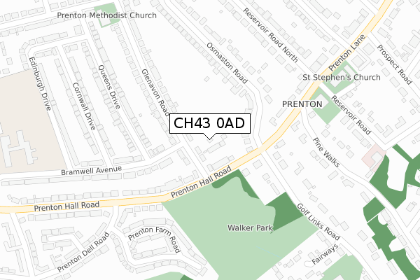 CH43 0AD map - large scale - OS Open Zoomstack (Ordnance Survey)