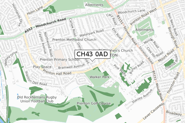 CH43 0AD map - small scale - OS Open Zoomstack (Ordnance Survey)