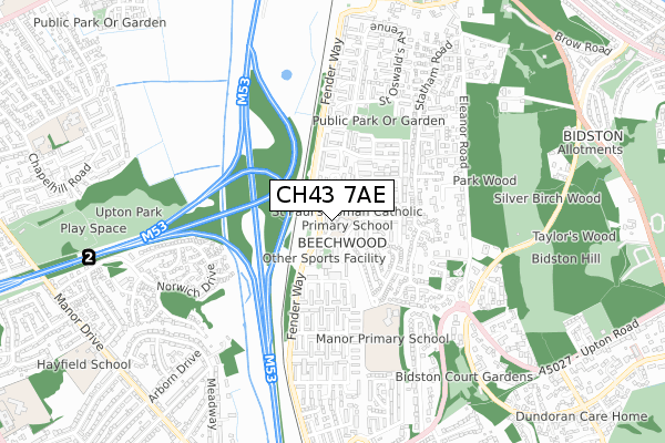 CH43 7AE map - small scale - OS Open Zoomstack (Ordnance Survey)