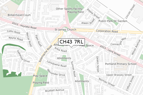 CH43 7RL map - large scale - OS Open Zoomstack (Ordnance Survey)
