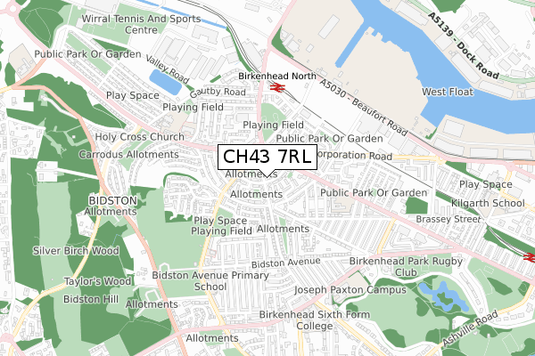 CH43 7RL map - small scale - OS Open Zoomstack (Ordnance Survey)