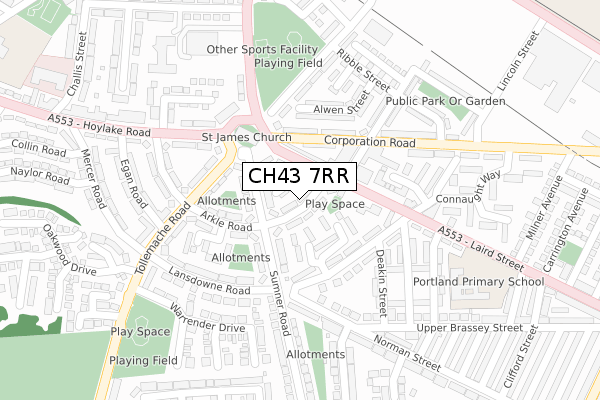 CH43 7RR map - large scale - OS Open Zoomstack (Ordnance Survey)