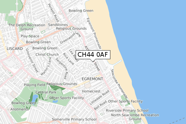 CH44 0AF map - small scale - OS Open Zoomstack (Ordnance Survey)