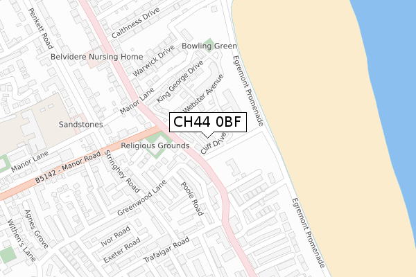 CH44 0BF map - large scale - OS Open Zoomstack (Ordnance Survey)
