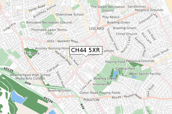 CH44 5XR map - small scale - OS Open Zoomstack (Ordnance Survey)