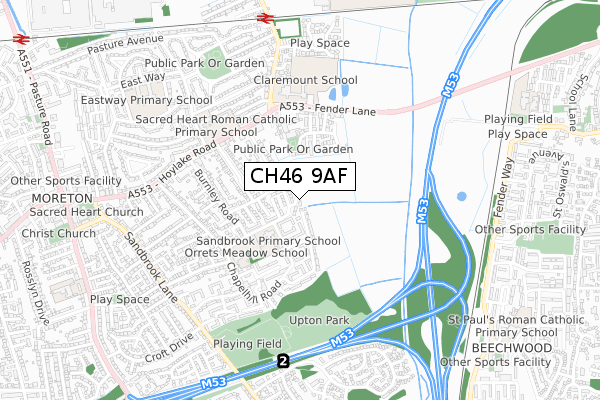 CH46 9AF map - small scale - OS Open Zoomstack (Ordnance Survey)
