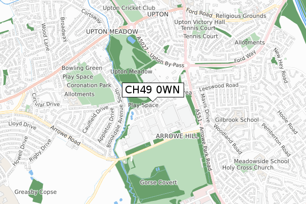 CH49 0WN map - small scale - OS Open Zoomstack (Ordnance Survey)