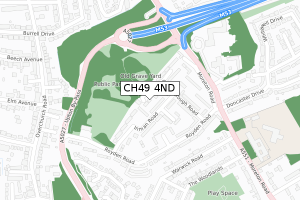 CH49 4ND map - large scale - OS Open Zoomstack (Ordnance Survey)