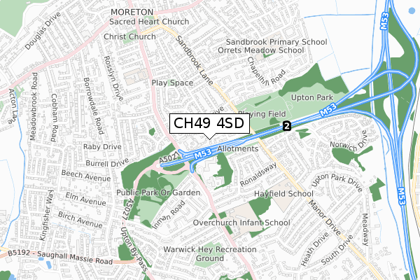 CH49 4SD map - small scale - OS Open Zoomstack (Ordnance Survey) CH49 4SD map - small scale - OS Open Zoomstack (Ordnance Survey)