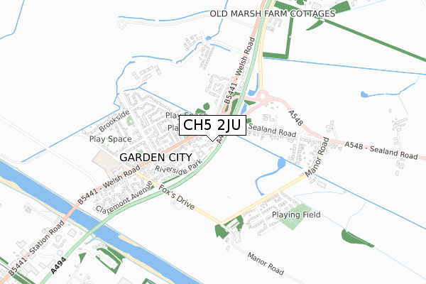 CH5 2JU map - small scale - OS Open Zoomstack (Ordnance Survey)
