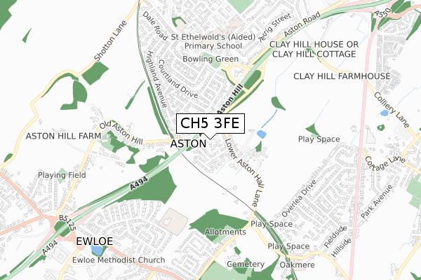 CH5 3FE map - small scale - OS Open Zoomstack (Ordnance Survey)