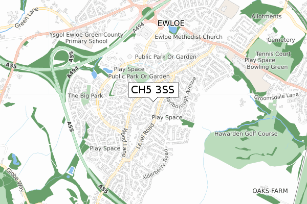 CH5 3SS map - small scale - OS Open Zoomstack (Ordnance Survey)