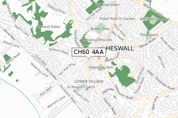 CH60 4AA map - small scale - OS Open Zoomstack (Ordnance Survey)