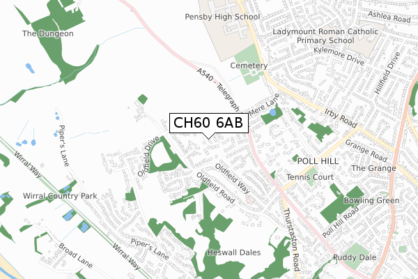 CH60 6AB map - small scale - OS Open Zoomstack (Ordnance Survey)