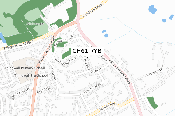 CH61 7YB map - large scale - OS Open Zoomstack (Ordnance Survey)