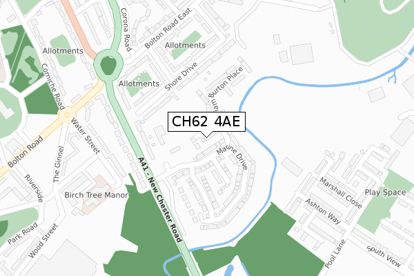 CH62 4AE map - large scale - OS Open Zoomstack (Ordnance Survey)