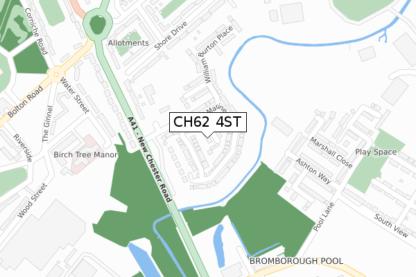 CH62 4ST map - large scale - OS Open Zoomstack (Ordnance Survey)