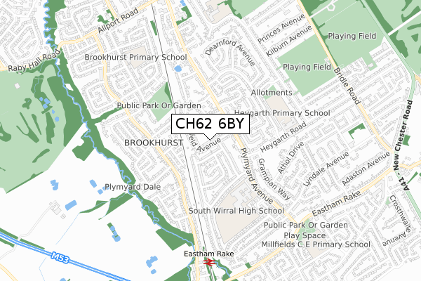 CH62 6BY map - small scale - OS Open Zoomstack (Ordnance Survey)