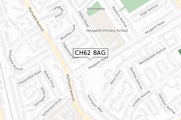 CH62 8AG map - large scale - OS Open Zoomstack (Ordnance Survey)