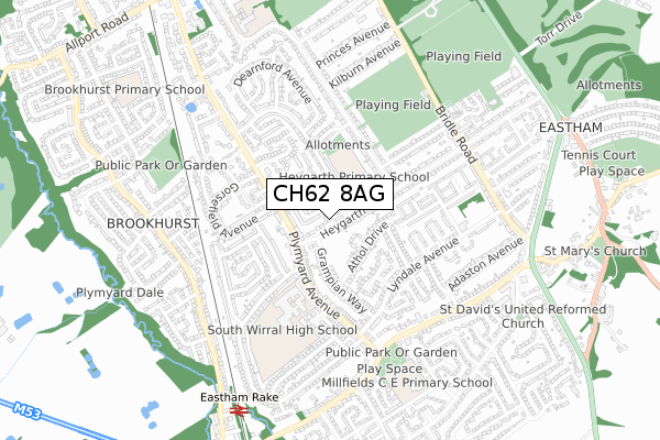 CH62 8AG map - small scale - OS Open Zoomstack (Ordnance Survey)