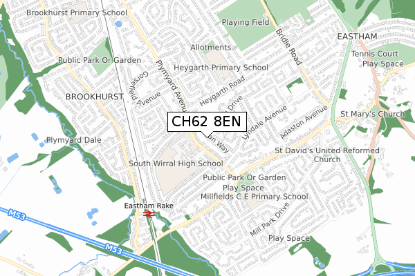 CH62 8EN map - small scale - OS Open Zoomstack (Ordnance Survey)