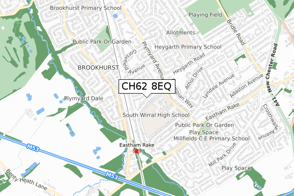 CH62 8EQ map - small scale - OS Open Zoomstack (Ordnance Survey)