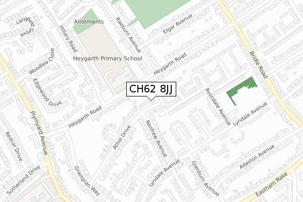 CH62 8JJ map - large scale - OS Open Zoomstack (Ordnance Survey)