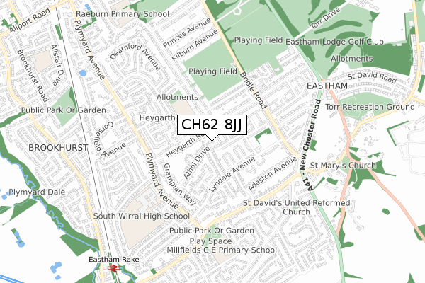 CH62 8JJ map - small scale - OS Open Zoomstack (Ordnance Survey)