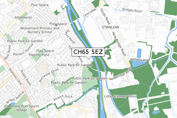 CH65 5EZ map - small scale - OS Open Zoomstack (Ordnance Survey)