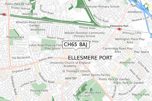 CH65 8AJ map - small scale - OS Open Zoomstack (Ordnance Survey) CH65 8AJ map - small scale - OS Open Zoomstack (Ordnance Survey)