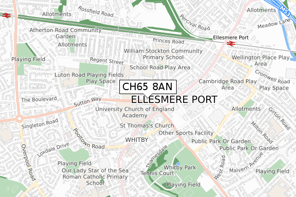 CH65 8AN map - small scale - OS Open Zoomstack (Ordnance Survey)